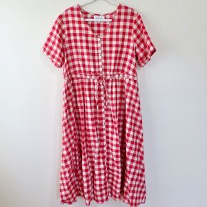Tradlands Nell Midi Dress Red White Fig Toast Gingham Size Large L Like New
